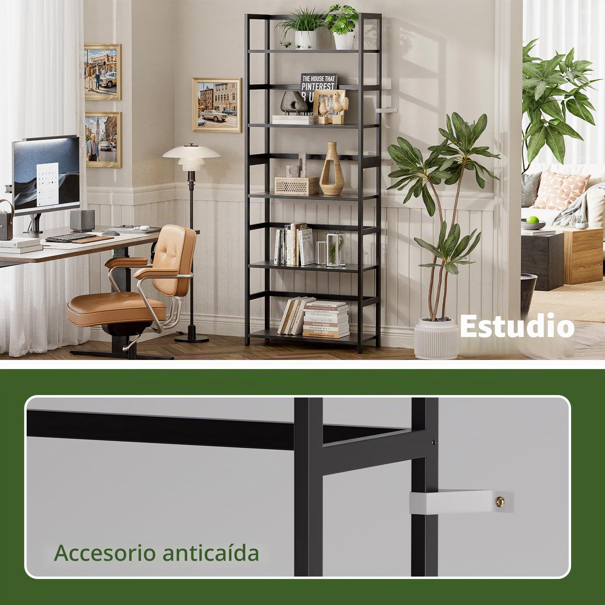 Estantería de Madera de bambú de 5 Niveles, estantería Alta de Almacenamiento, estantería Grande, Organizador Industrial Moderno para el hogar, Oficina, Sala de Estar, Cocina (Negro)