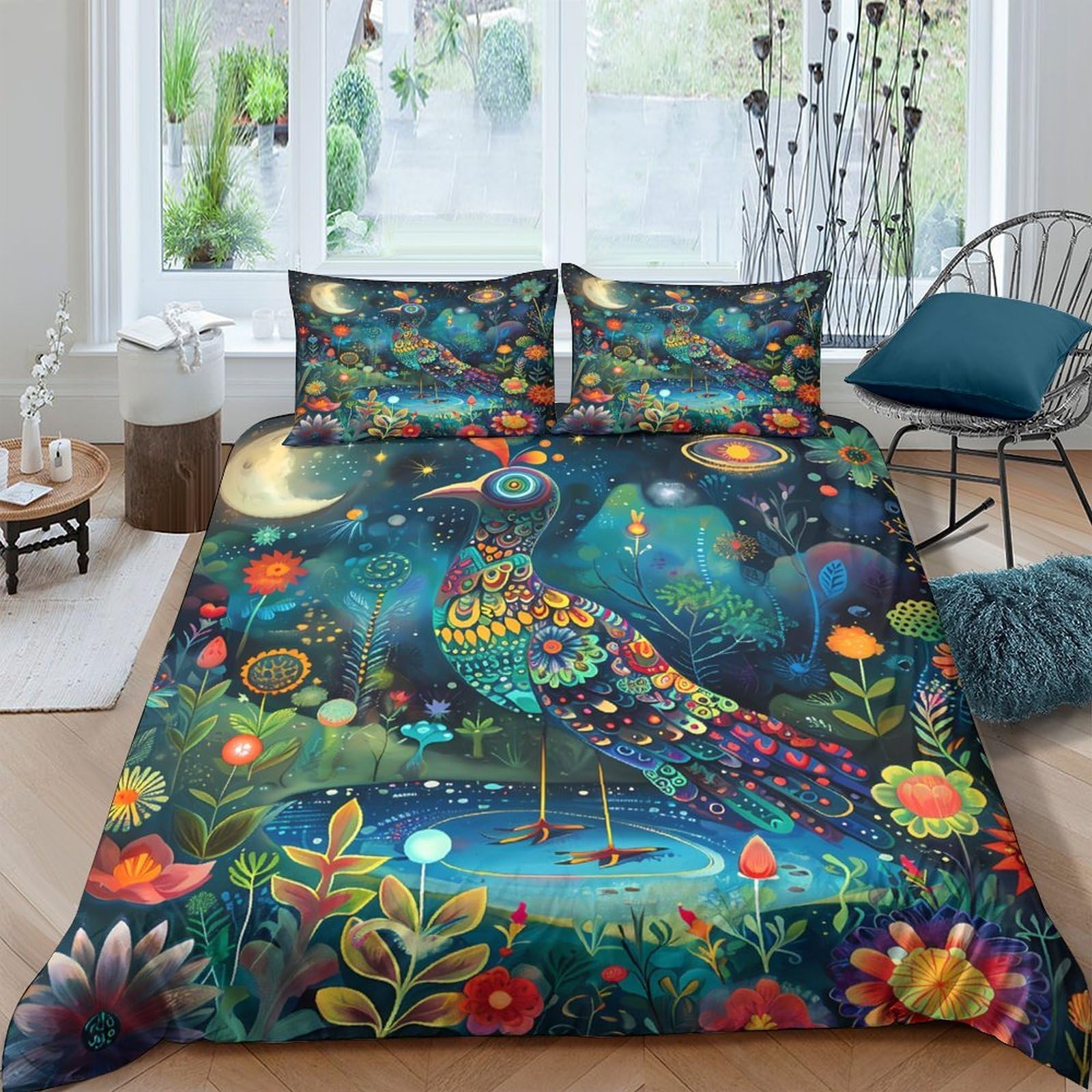 Ctjqhvkz Style-4 3D Printed Mystical Peacock Fitted Sheet Microfiber Bedroom Decor Floral Night Mattress Cover For Home Dorm Guest Room Single（135X200cm）