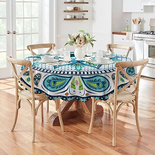 Miniatura 40 de Eikione Mantel redondo de verano, resistente al agua y sin arrugas, fundas de mesa redondas, decoraciones de verano para el hogar, 60 pulgadas