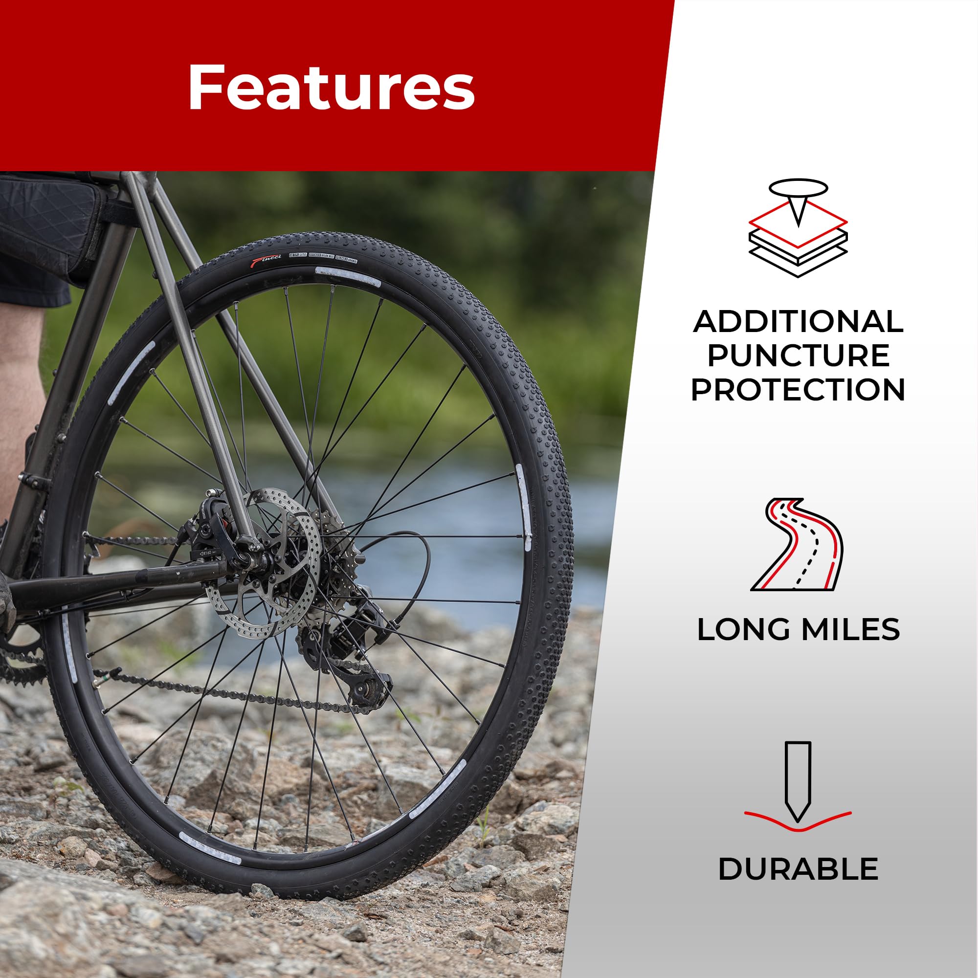 Fincci Składana opona 700 x 38c 40-622 z ochroną przed przebiciem 1 mm do cyklu żwirowego, elektrycznego roweru przełajowego MTB, crossowego, hybrydowego roweru