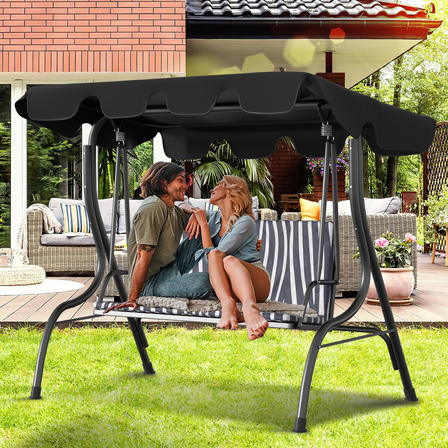 Herrselsam Hollywoodschaukel Dachbezug Wasserdicht Universal Ersatzdach Gartenschaukel 3 Sitzer UV-Schutz Ersatzdach für Hollywoodschaukel Anthrazit 210x145cm