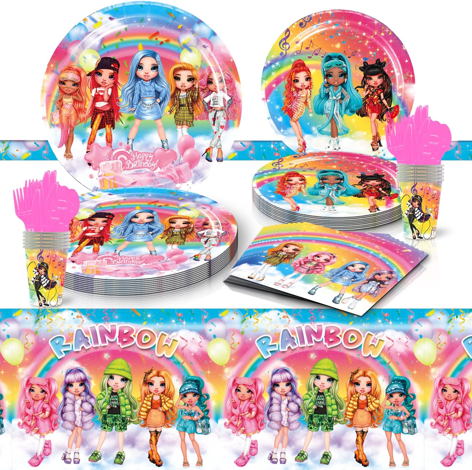 Rainbow Doll Party Supplies, Rainbow Doll Birthday Party Decorations Set for Rainbow Doll Theme Party Favors Decor