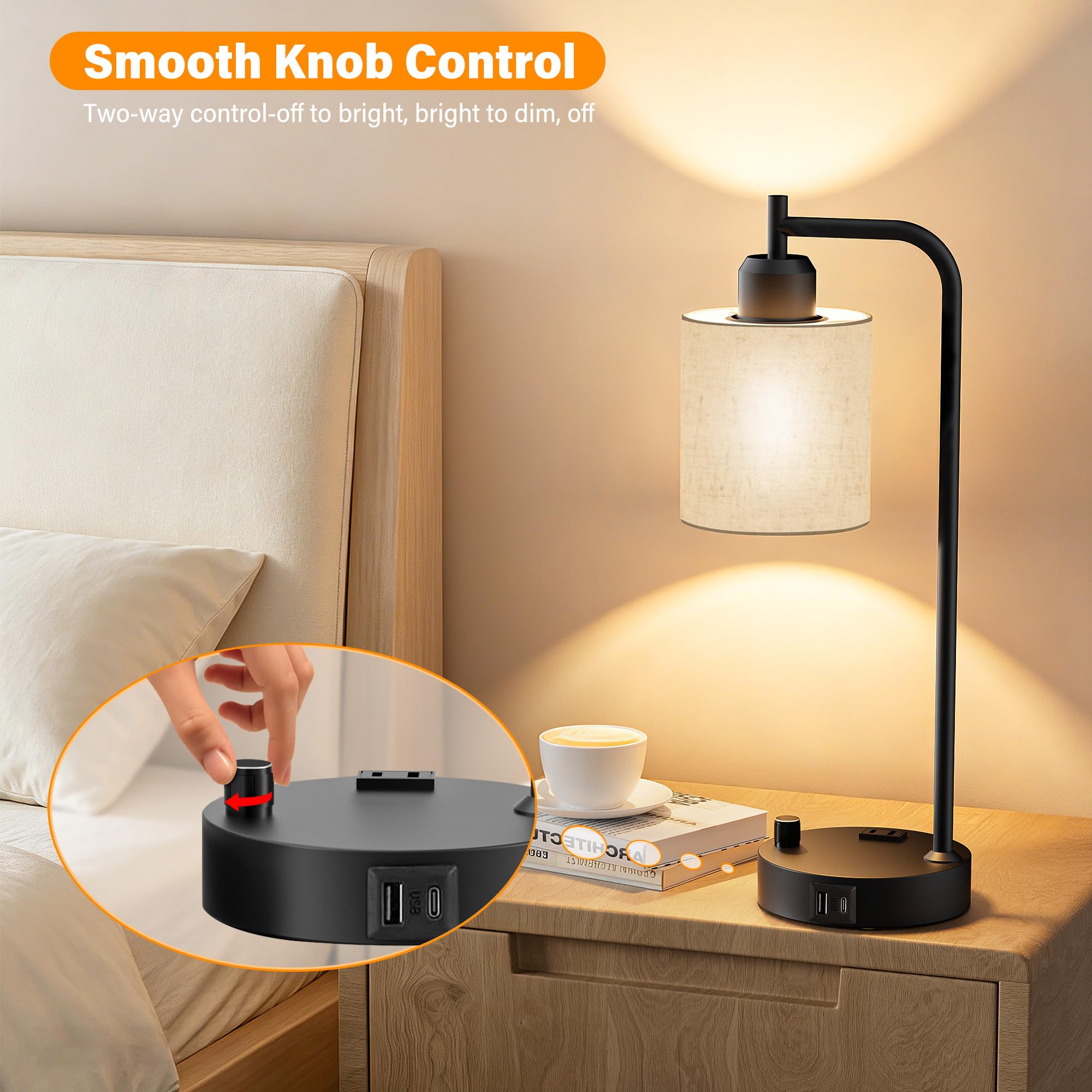 The Best Nightstand Lamps in 2026 2 SIBRILLE Industrial Table Lamps with Linen Shade, Set of 2 Fully Dimmable Bedsid - product photo