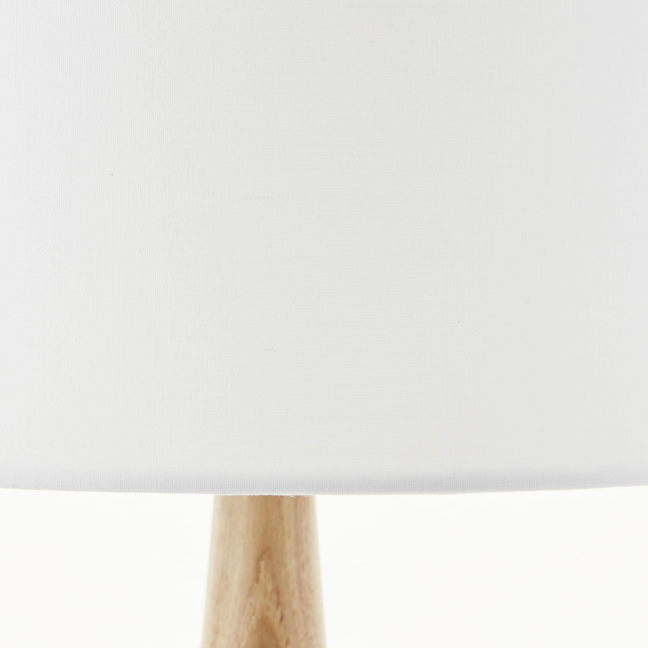 Lightbox Nacht-Tischlampe | Ø 25 cm | Tischleuchte mit Wipp-Schalter & Basis aus Holz & weißem Stoff Lampen-Schirm | E27 Fassung | Schlafzimmer-Lese-Lampe aus Holz/Metall/Textil in Weiß/Hell-Braun