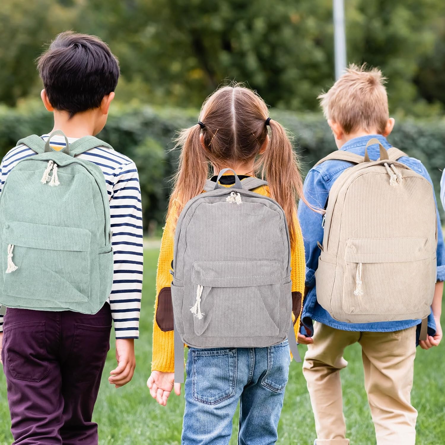 24 Pack Bulk Backpacks for Students Back to School - 16 Inch Bulk Corduroy Bookbags Classic Gifts for Kids Boys Girls Elementary Middle School Teens Preppy Classroom Supplies, 6 Colors - Image 5
