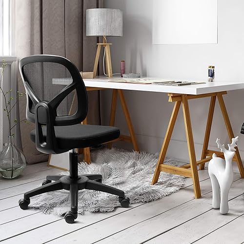 Miniatura 2 de KOLLIEE Silla de oficina sin brazos ergonómica de malla pequeña silla de escritorio sin brazos ajustable giratoria negra silla de tareas para