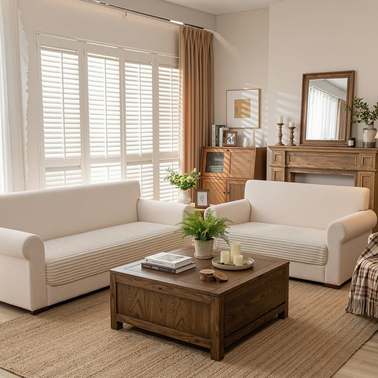 MEETSKY 100% Waterproof Sectional Couch Covers, 2 Pieces Washabl Non Slip Sofa Cover for 3 Cushion Couch, Pet Couch Cover for L Shape, Furniture Protector for Dogs, Khaki,XX-Large, 35"x70.9"+35"x70.9"