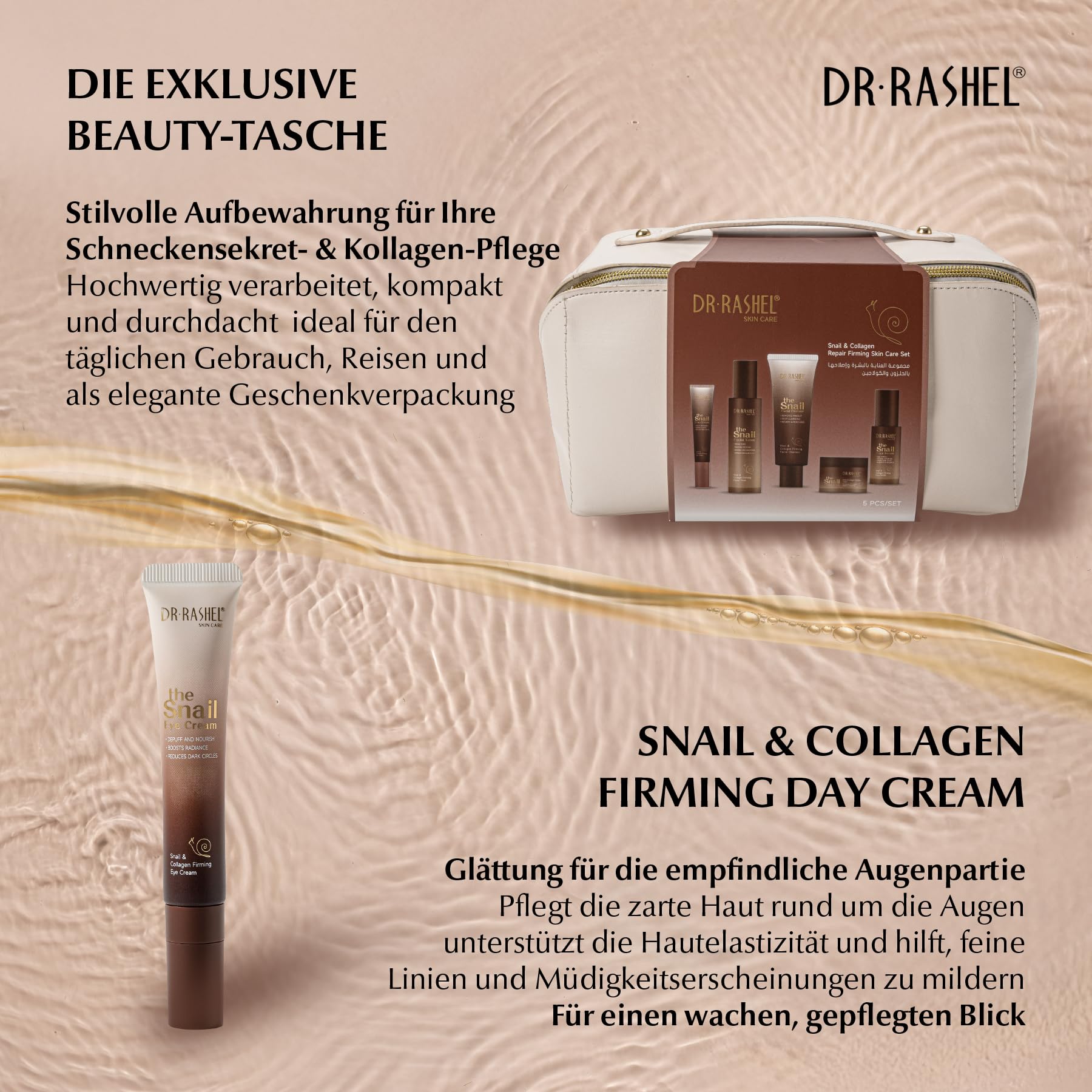 Gesichtspflege Set mit Snail Mucin & Kollagen - Gesicht Serum, Augencreme, Gesichtscreme, Gesichtsreinigung & Toner Schneckenschleim - Regenerierende Pflege, glattere Haut, Skincare, Geschenkset Damen