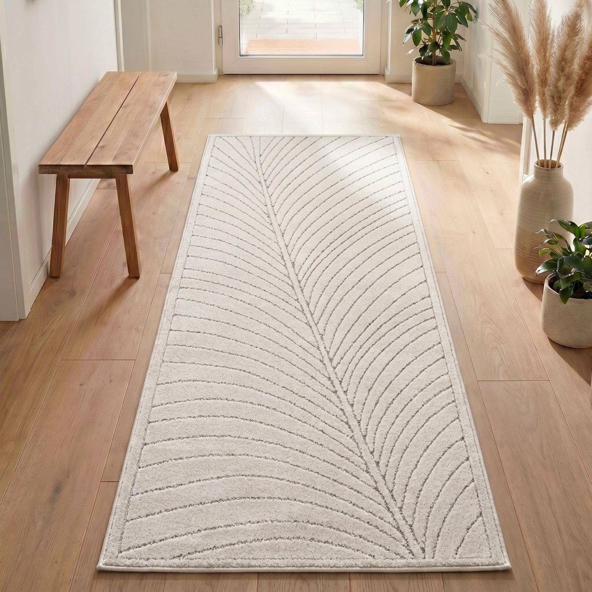 Carpetsale24 Kurzflor Teppich Beige Wohnzimmer Schlafzimmer 3D Hoch-Tief-Effekt, Skandinavisch Boho Motiv, für Outdoor Bereich geeignet Terrassen oder im Balkon