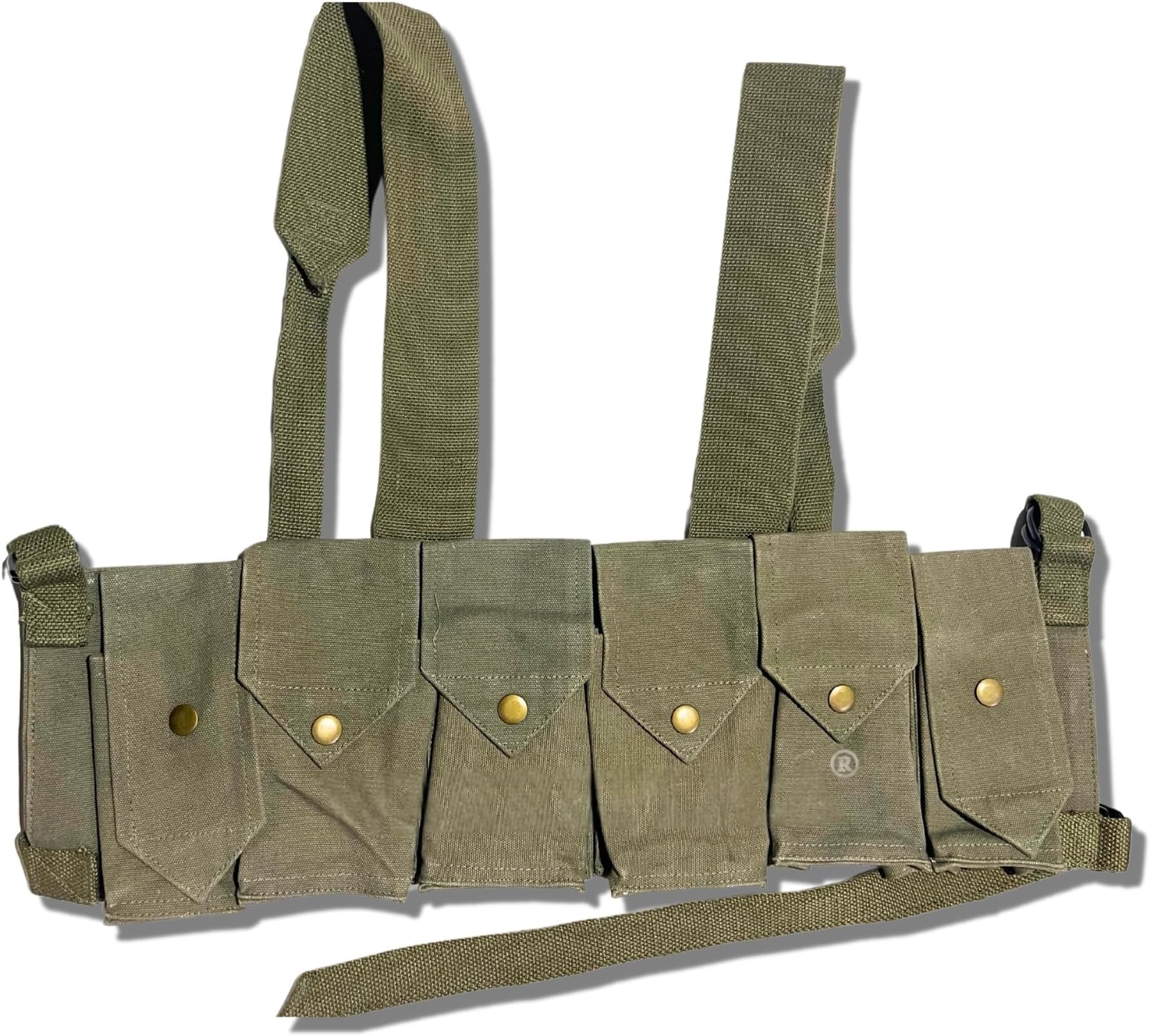 Warreplica Rhodesian Fereday & Sons Chest Rig with Grenade Pocket FAL/G3/M14 Bush War/20rd .308/7.62x51mm 4 Magazine Pouch Tactical Chest Rig with Grenade Pocket