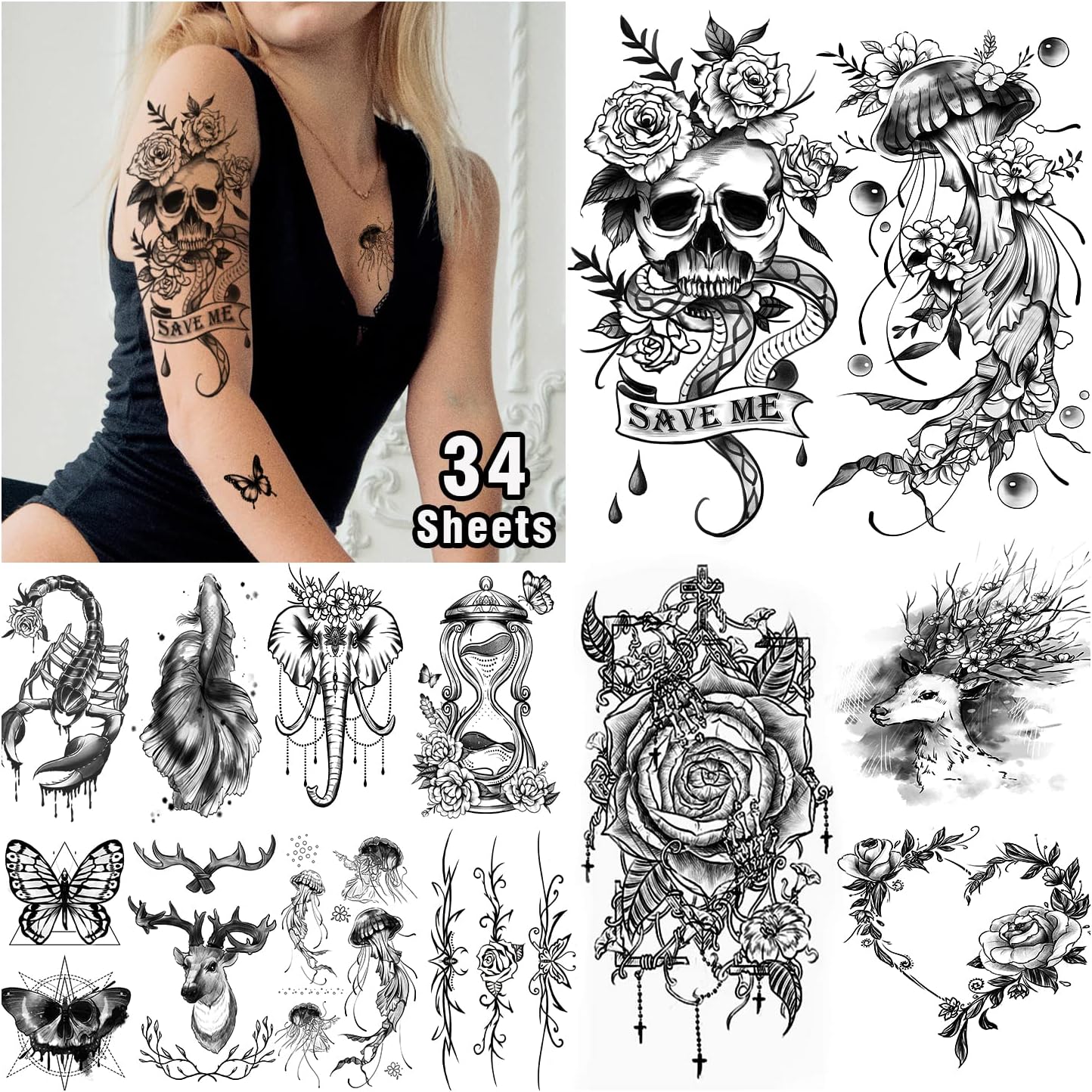 Cerlaza 125 Mixed Styles Long-Lasting Temporary Tattoos for Women, Fake Tattoos Sleeves for Body Marker, Realistic Hand Arm Body Tatuajes Temporales Adult