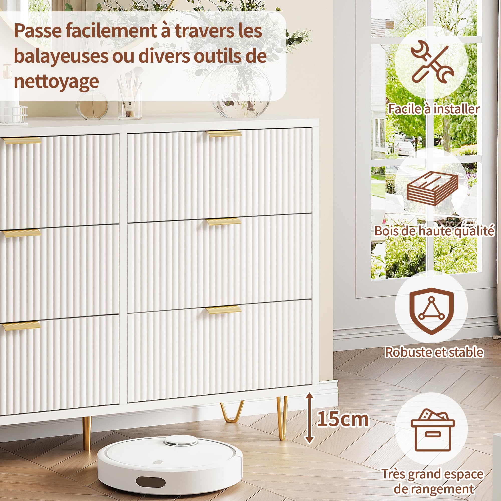 Commode 6 Tiroirs 100cm, Commode pour Chambre à Coucher, Enfant, Salon ou Couloir, Moderne Tiroirs Meuble de Rangement, 100x34x73 cm, Blanc (6 Tiroirs Blanc)
