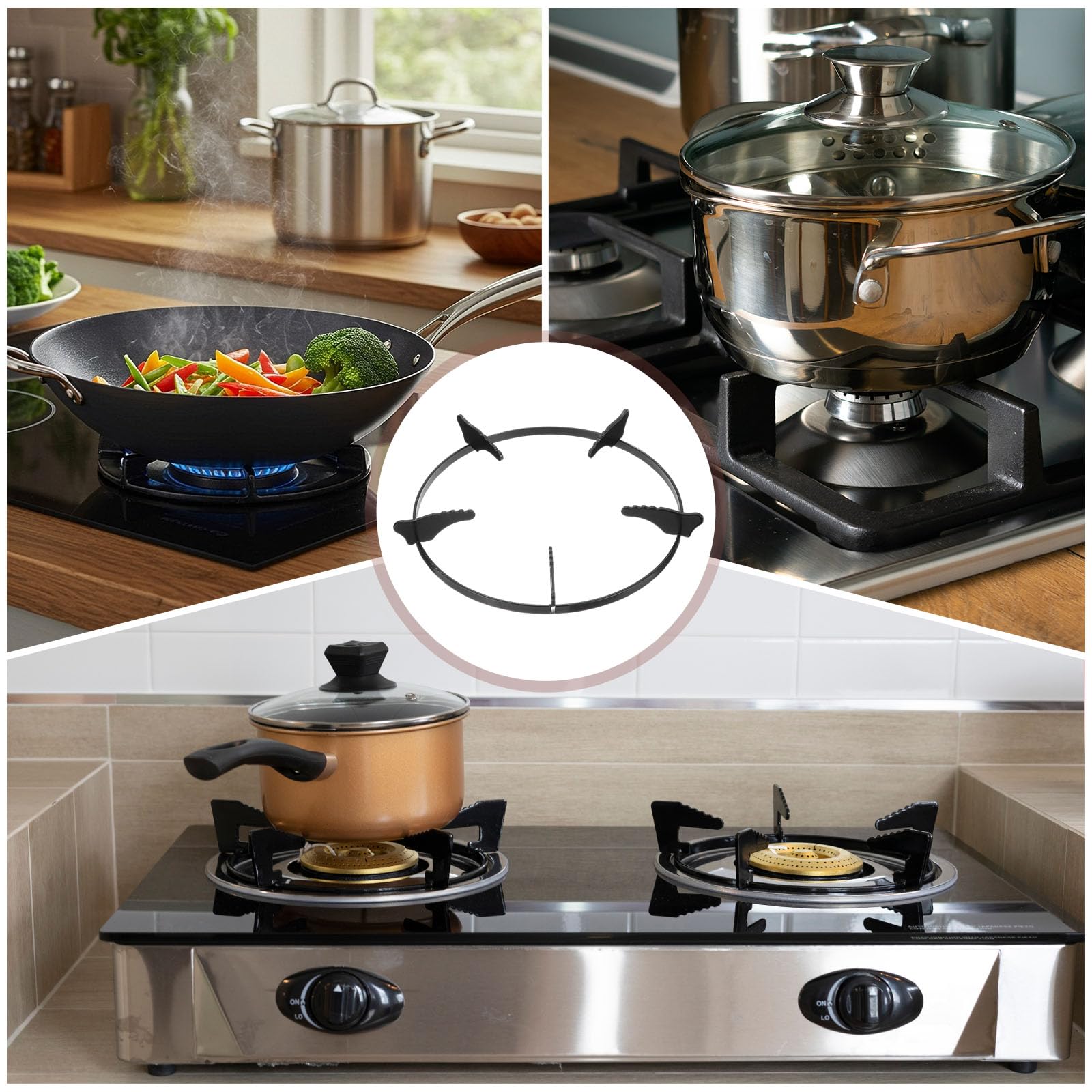 PATIKIL Anillo de wok para estufa de gas, soporte redondo de hierro fundido para estufa de gas de 8.6 pulgadas, accesorios de repuesto para quemador de cocina del hogar, color negro