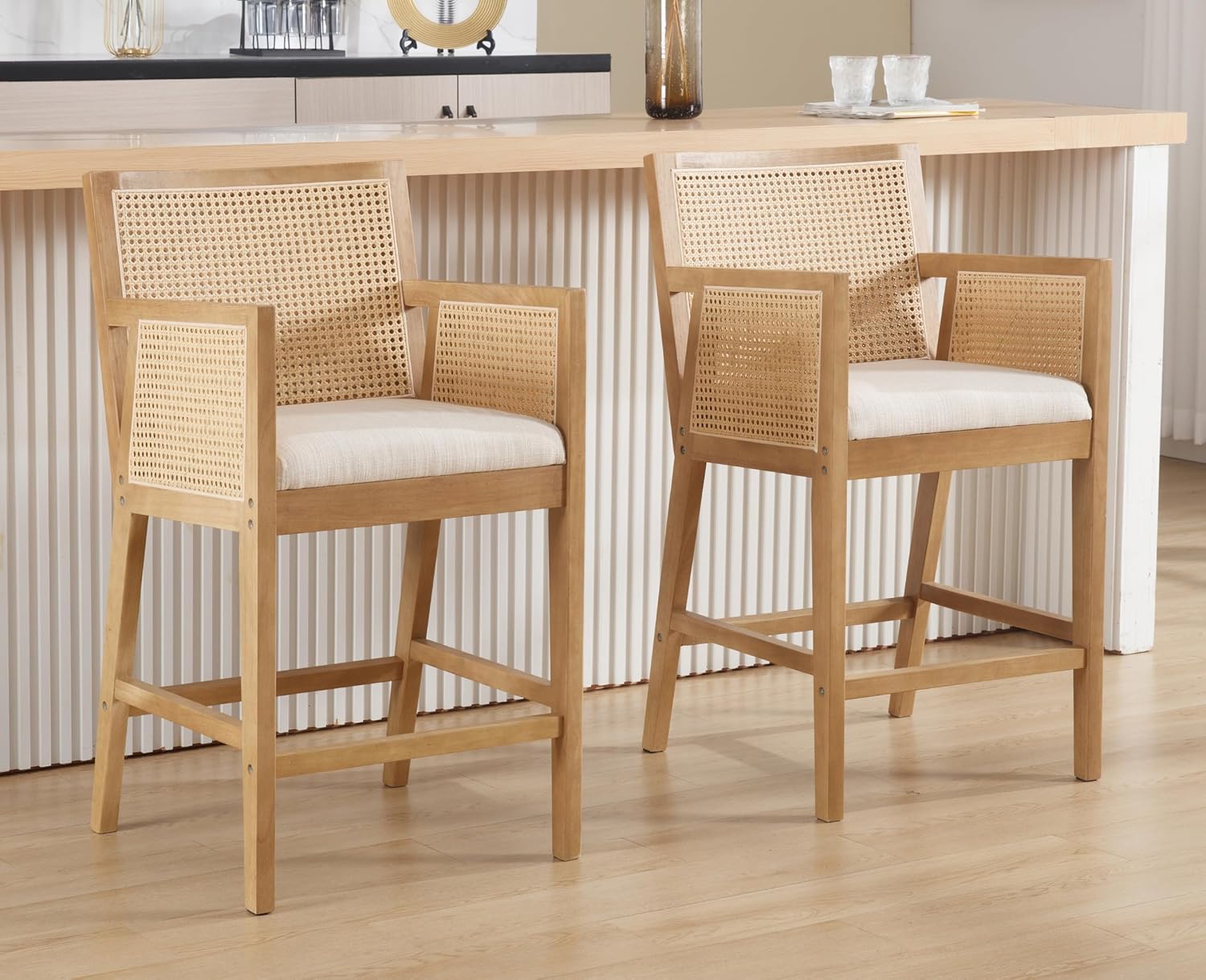 Amazon.com: EALSON Rattan Bar Stools Set of 2 Modern Farmhouse Counter ...