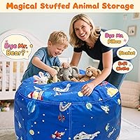 Vista 26 de Lukeight - Puf de almacenamiento de animales de peluche para niños, funda para puf de dinosaurio con cremallera para organizar la habitación