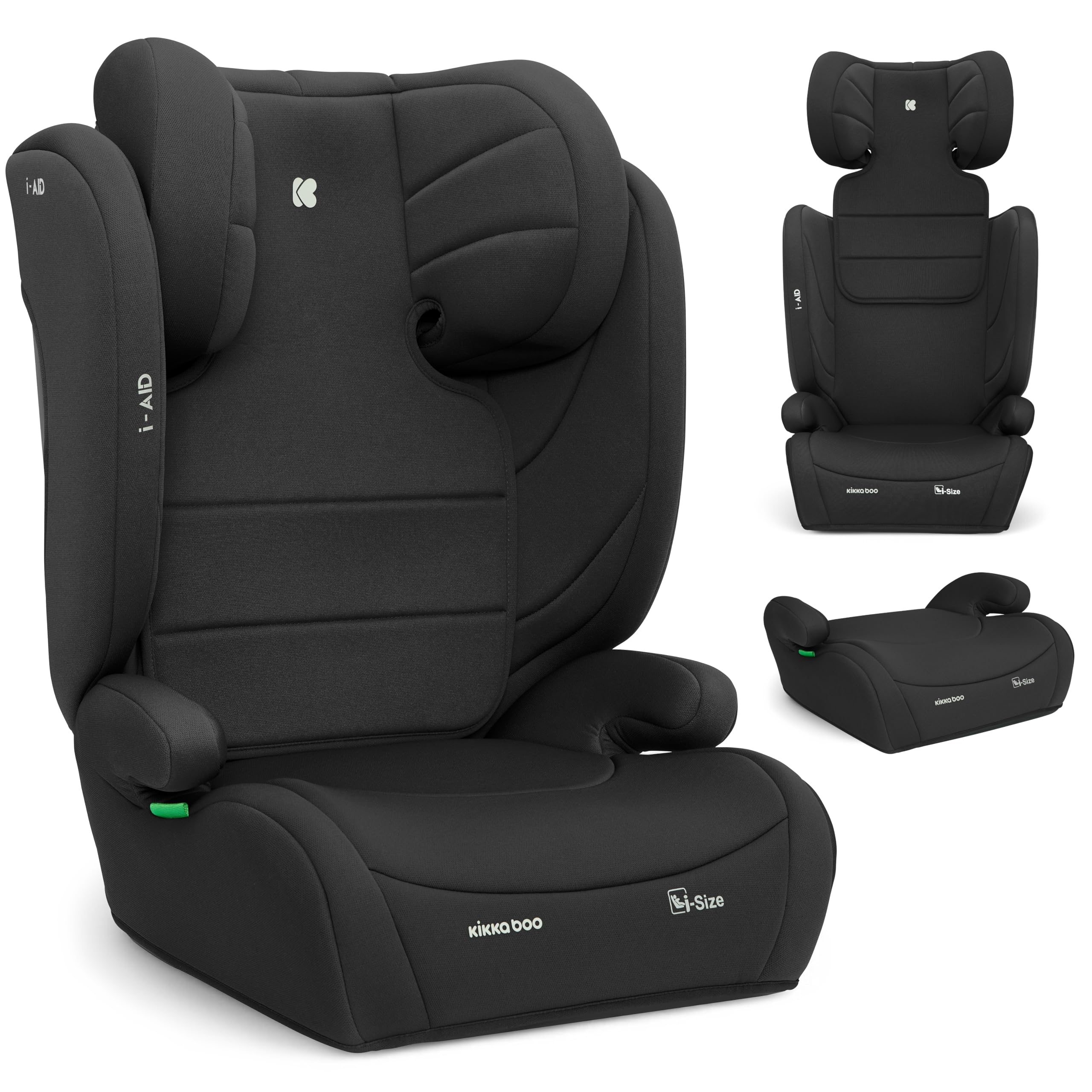 KikkaBoo Seggiolino Auto 15-36 kg i-AID, Gruppo 2/3, i-Size 100-150 cm, da 3,5 a 12 Anni, Poggiatesta Regolabile 13 Posizioni, Nero