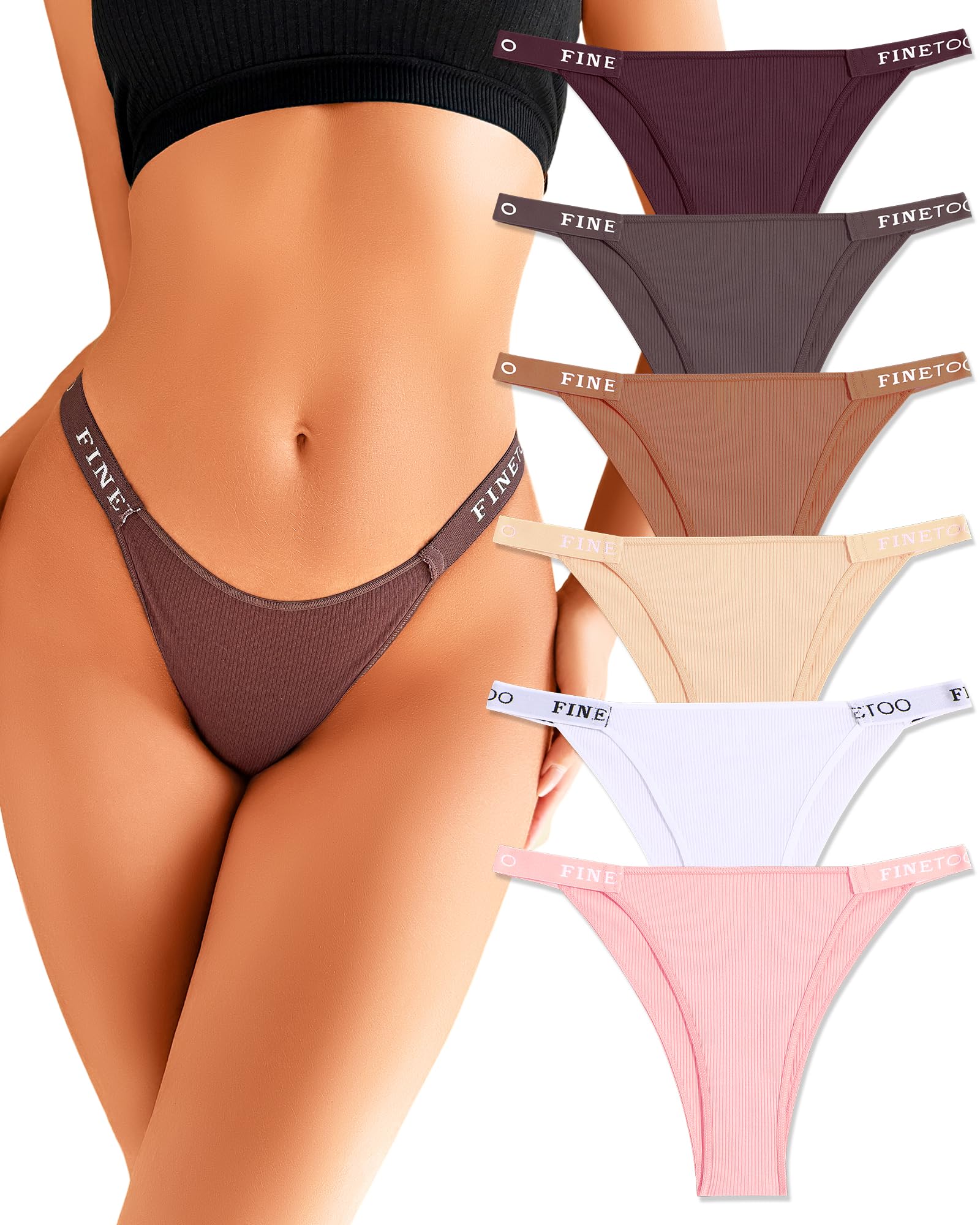 FINETOO Womens Underwear Cotton High Cut String Bikini Panties Low Rise Hipster Ladies Sexy Cheeky Underwear Pack