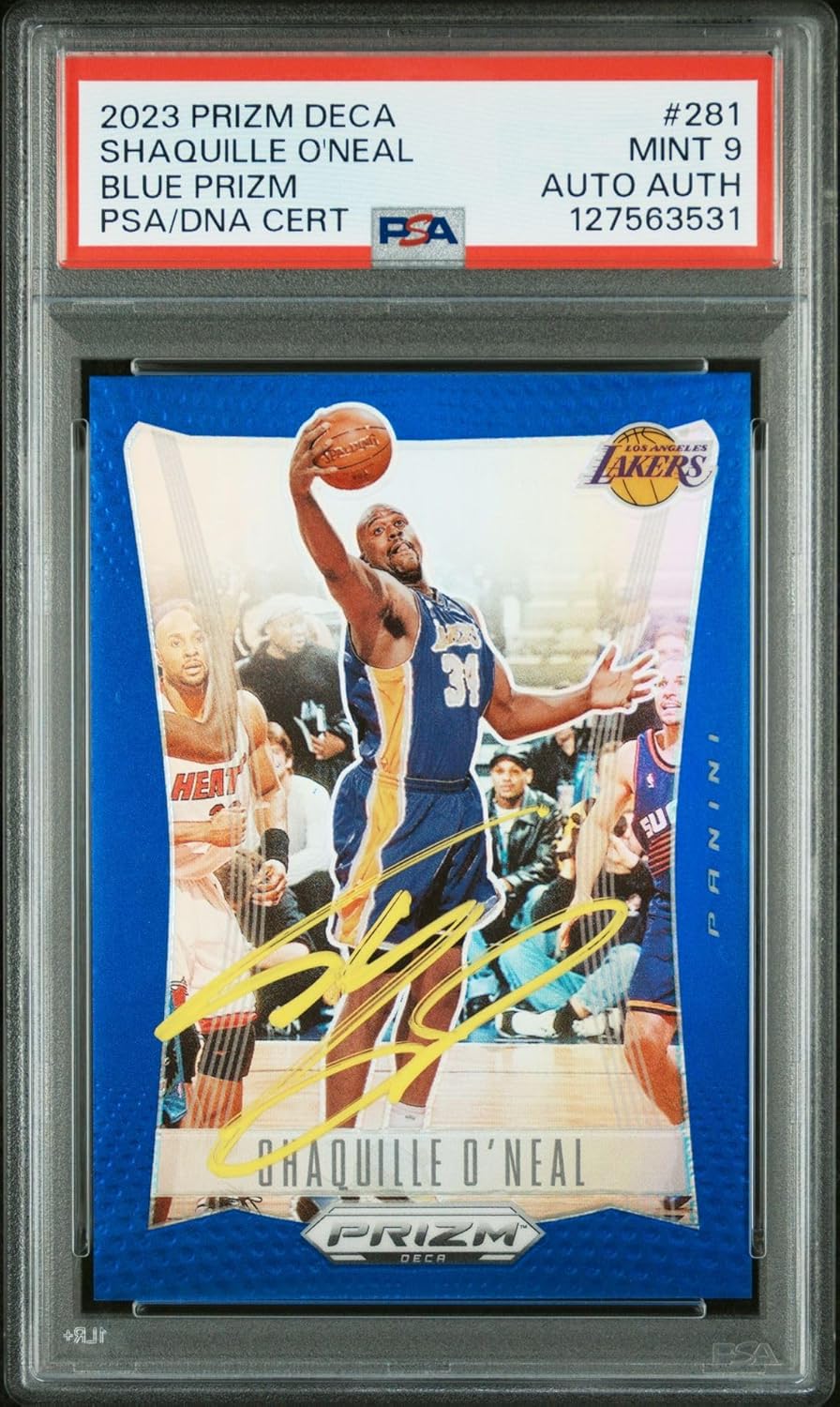 Shaquille O'Neal 2023 Prizm Deca Signed Basketball Card #281 Blue Prizm Graded PSA 9 Auto Auth /149 Cert #127563531