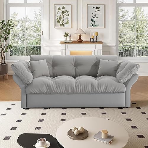 74.8" Queen Size Sleeper Sofa with Pull Out Bed, 3-in-1