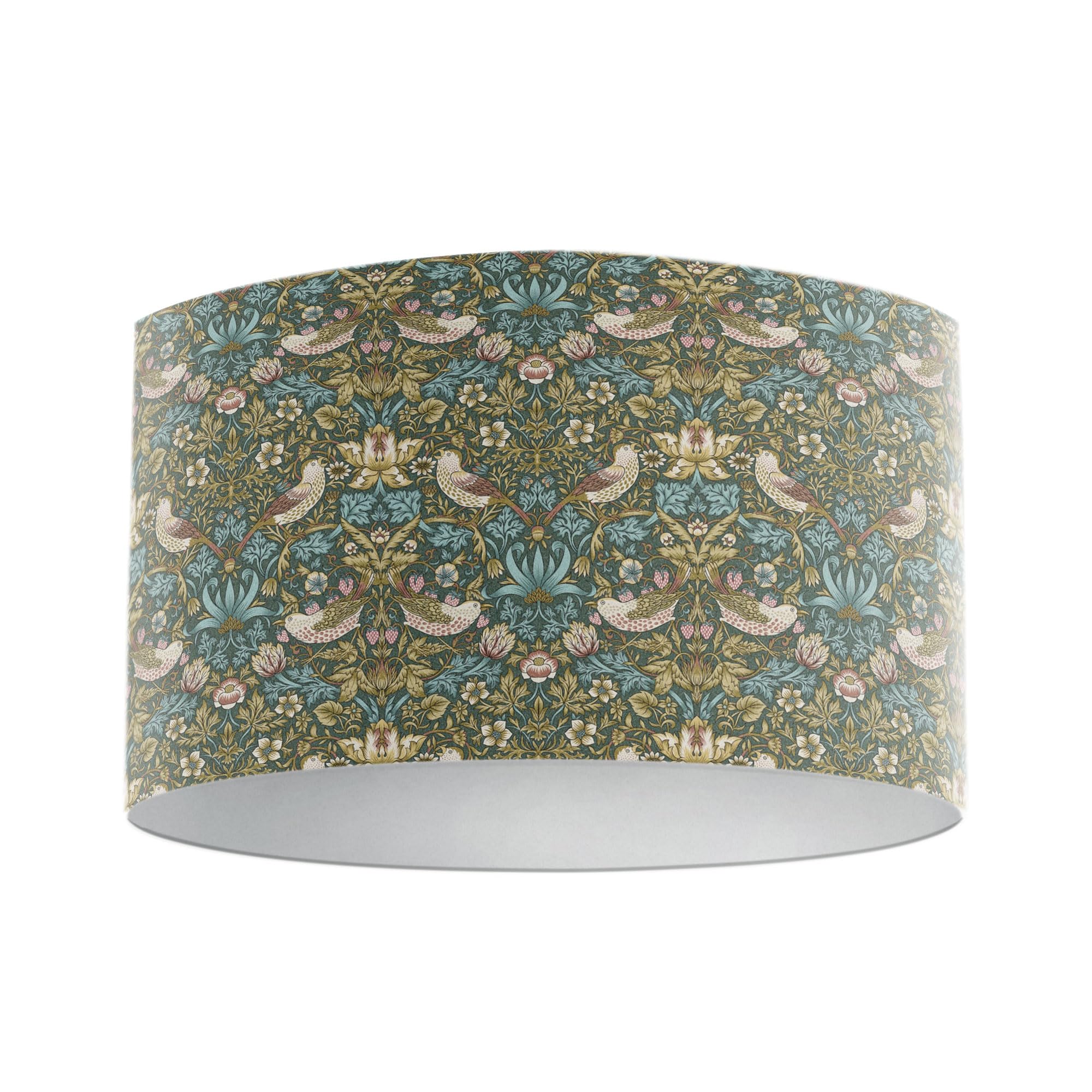 Harrison Cropper Teal William Morris Strawberry Thief Drum Lampshade, Handmade, Flame Retardant, 40Mm Eu Fitting With 29Mm Converter (, 25Cmt Diameter)