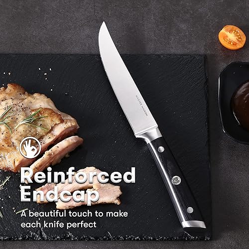 Miniatura 8 de Master Maison Juego de 4 cuchillos para carne de 5 pulgadas ultra premium  4 cuchillos alemanes de acero inoxidable sin dentar + caja de regalo de