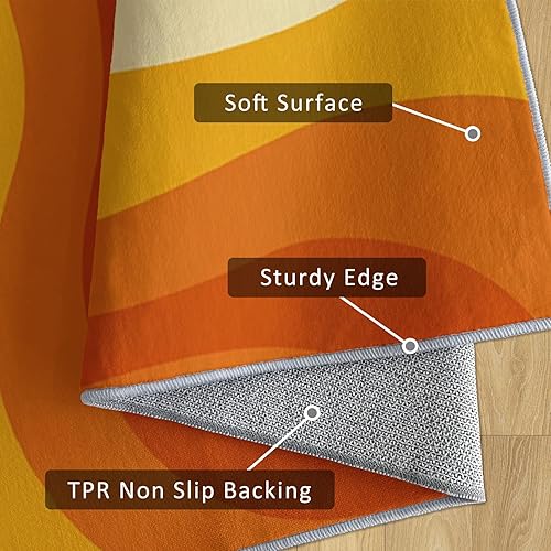 Miniatura 6 de Alfombra de pasillo retro de 3 x 9 pulgadas, alfombra de pasillo abstracta con patrón de los años 70, antideslizante, lavable, alfombra retro para