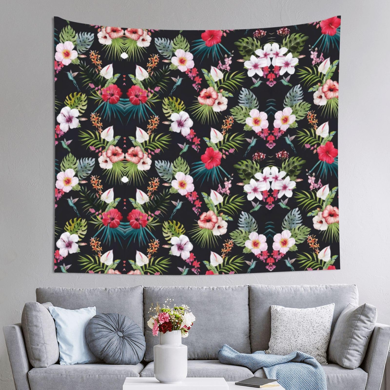 HLSBSSL 60x51in floral Printed Tapestry Tablecloth for Dormitory and Picnic Rooms - Multifunctional Fabric Hanging