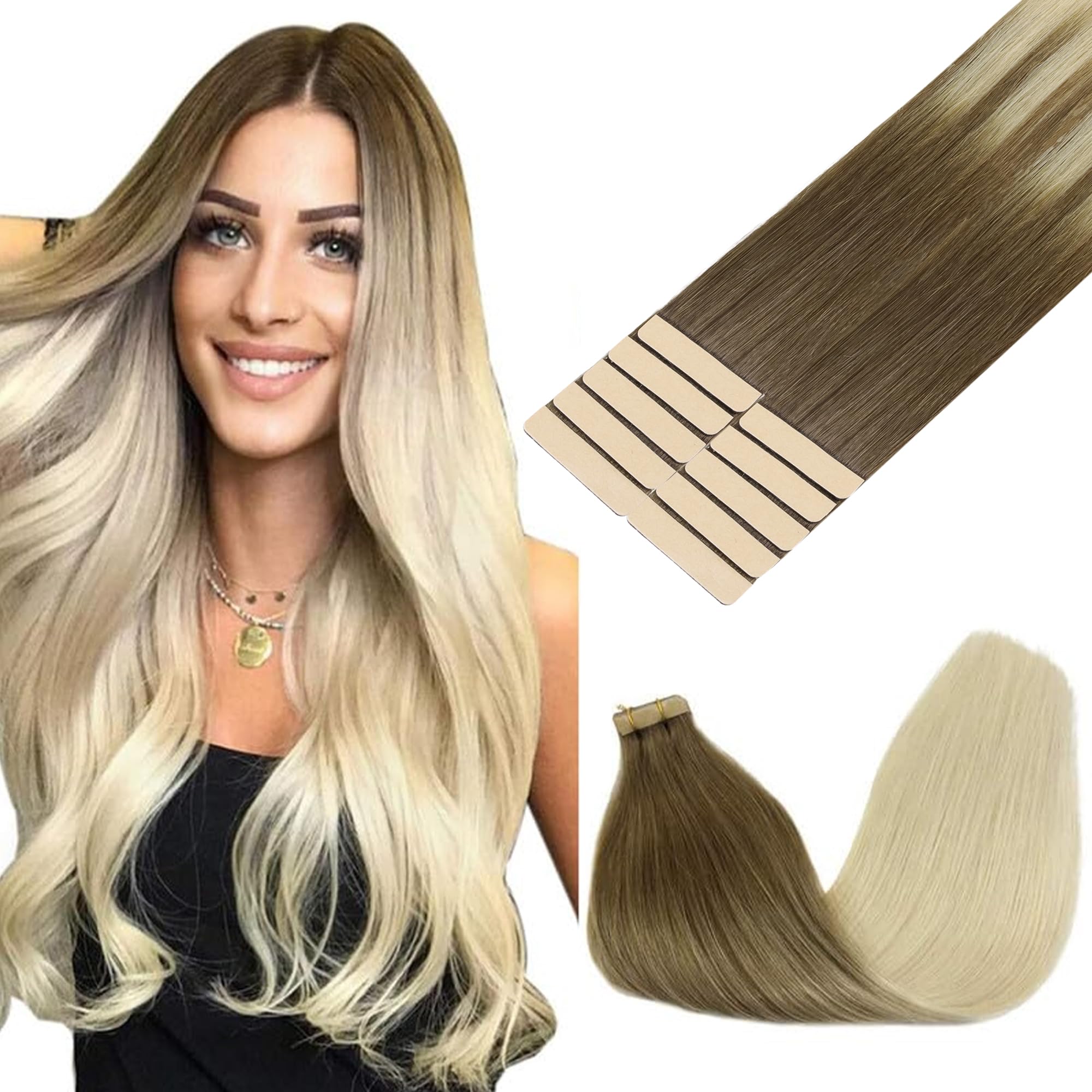 GOO GOO Tape in Hair Extensions human hair, tape Hair Extensions, 22inch 30g 10pcs, Human Hair Extensions