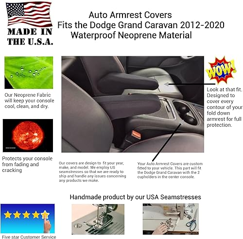Miniatura 2 de Fundas para reposabrazos de auto - Se adapta a Dodge Grand Caravan 2011-2020 fundas para reposabrazos para asientos delanteros. Tela de neopreno 1