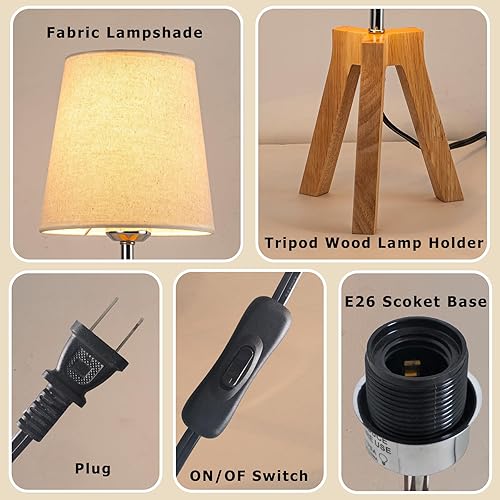 Miniatura 2 de Dreamholder Lámpara de mesa de noche de madera, lámpara de escritorio con trípode con interruptor de encendido y apagado, lámpara de mesita de noche