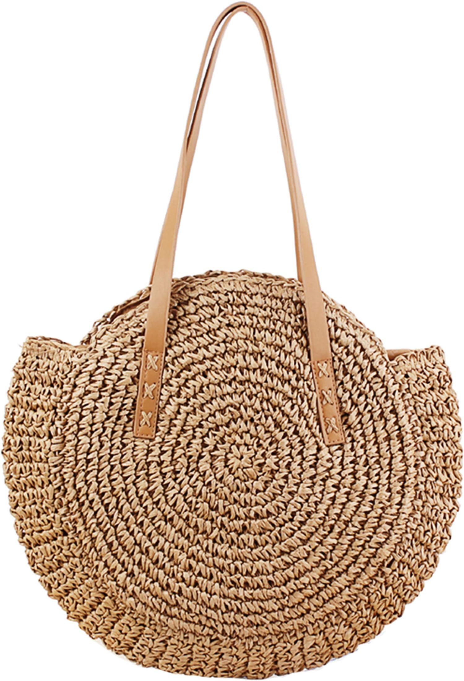 Straw Handbags Women Handwoven Round Corn Straw Bags Natural Chic Hand Large Summer Beach Tote Woven Handle Shoulder Bag