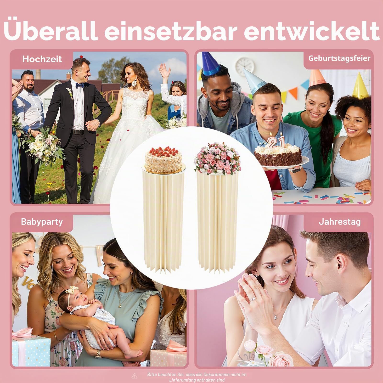 Faltbare Papiersäulen Zylinderständer Ausstellungssockel für Partys Herzstück Zylindertische Zylindertisch Römische Säule aus Pappe Kuchen Display Sockelständer für Hochzeits (2 Stück)