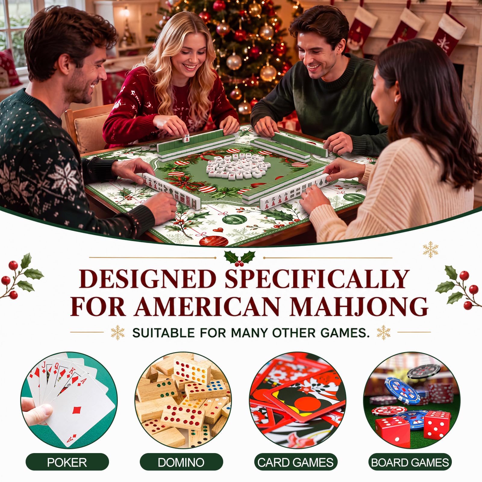 Juego de alfombrillas de Mahjong de Navidad con bolsa de