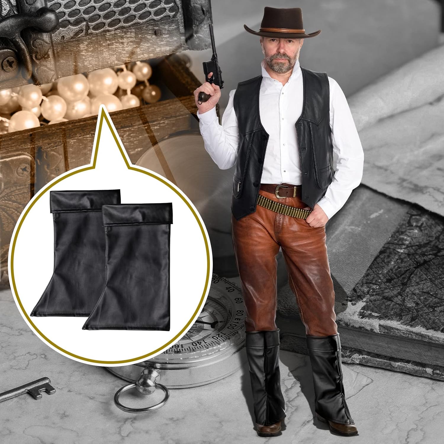 Vista 7 de Zhanmai 2 Pairs Faux Leather Costume Boots Covers Pirate Boots Accessories Renaissance Halloween Pirate Costume Medieval Boots Covers