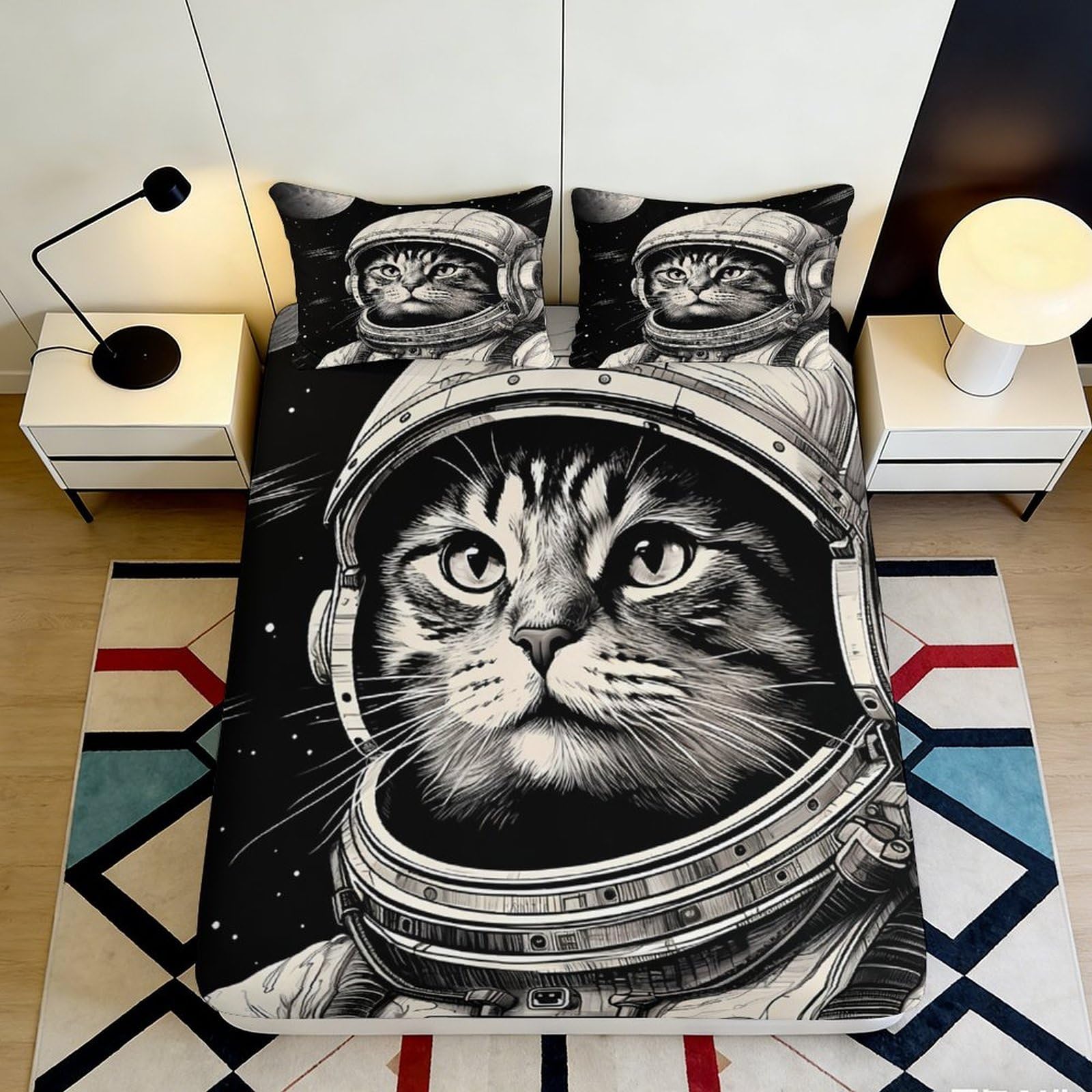Jqzkxnhpbr Style-6 3D Printed Astronaut Cat Fitted Sheet Microfiber Soft Breathable Space Helmet Bed Cover For Bedroom Dorm Decor 90X200x25cm