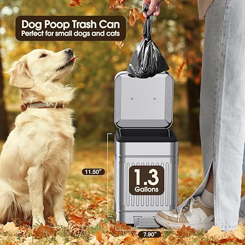 Miniatura 3 de CEROELDA Cubo de basura pequeño con tapa de 5 litros1.3 galones, cubo de basura para excrementos de perro al aire libre, cubo de basura de metal