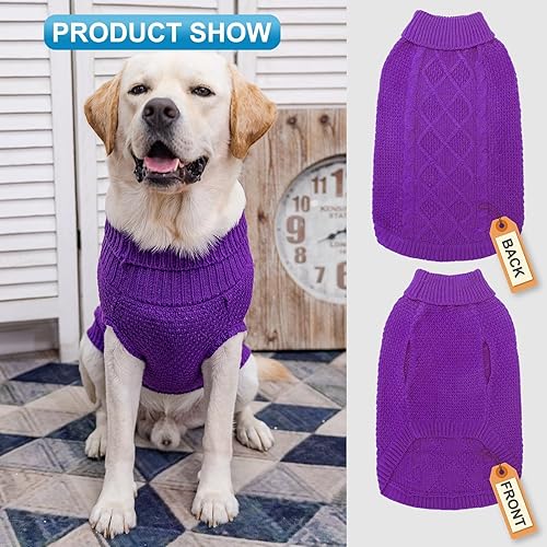 Miniatura 3 de Mihachi Suéter de cuello alto para perro, abrigo de invierno, ropa clásica de punto trenzado con agujero para la correa para clima frío, regalo