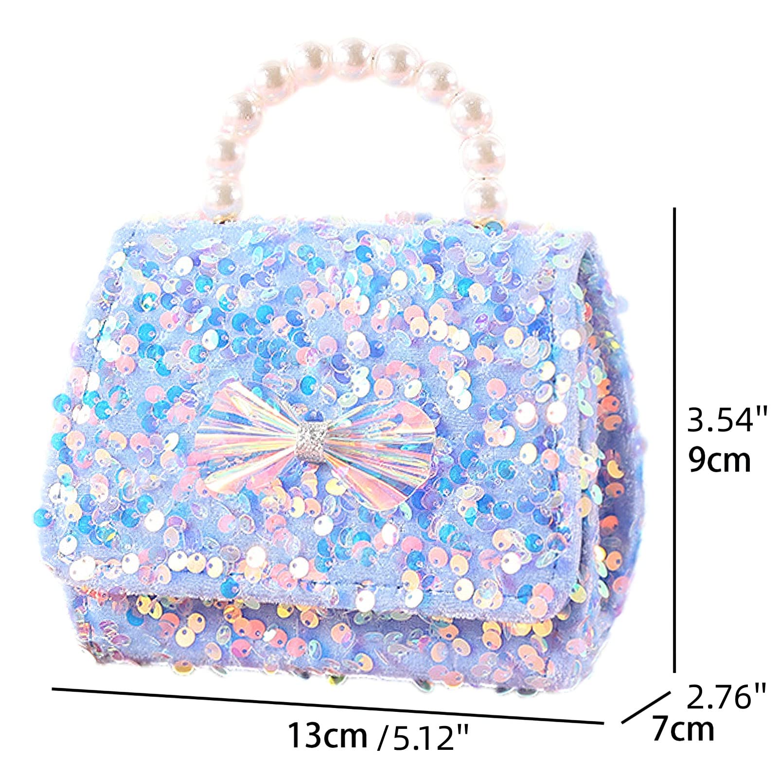Nodo a Fiocco Borsellino per Bambine Microfibra Borsa a Tracolla Paillettes Borse a Spalla Portafoglio Glitterato Borsa con Perle per Bambini