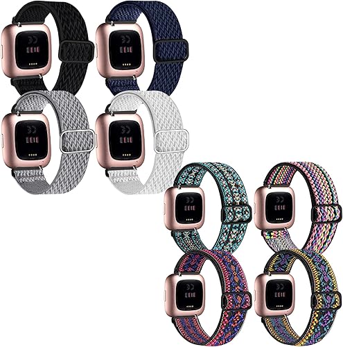 Paquete de 8 bandas elásticas compatibles con Fitbit Versa 2VersaVersa SEVersa Lite, correas de repuesto elásticas ajustables de nailon de bucle
