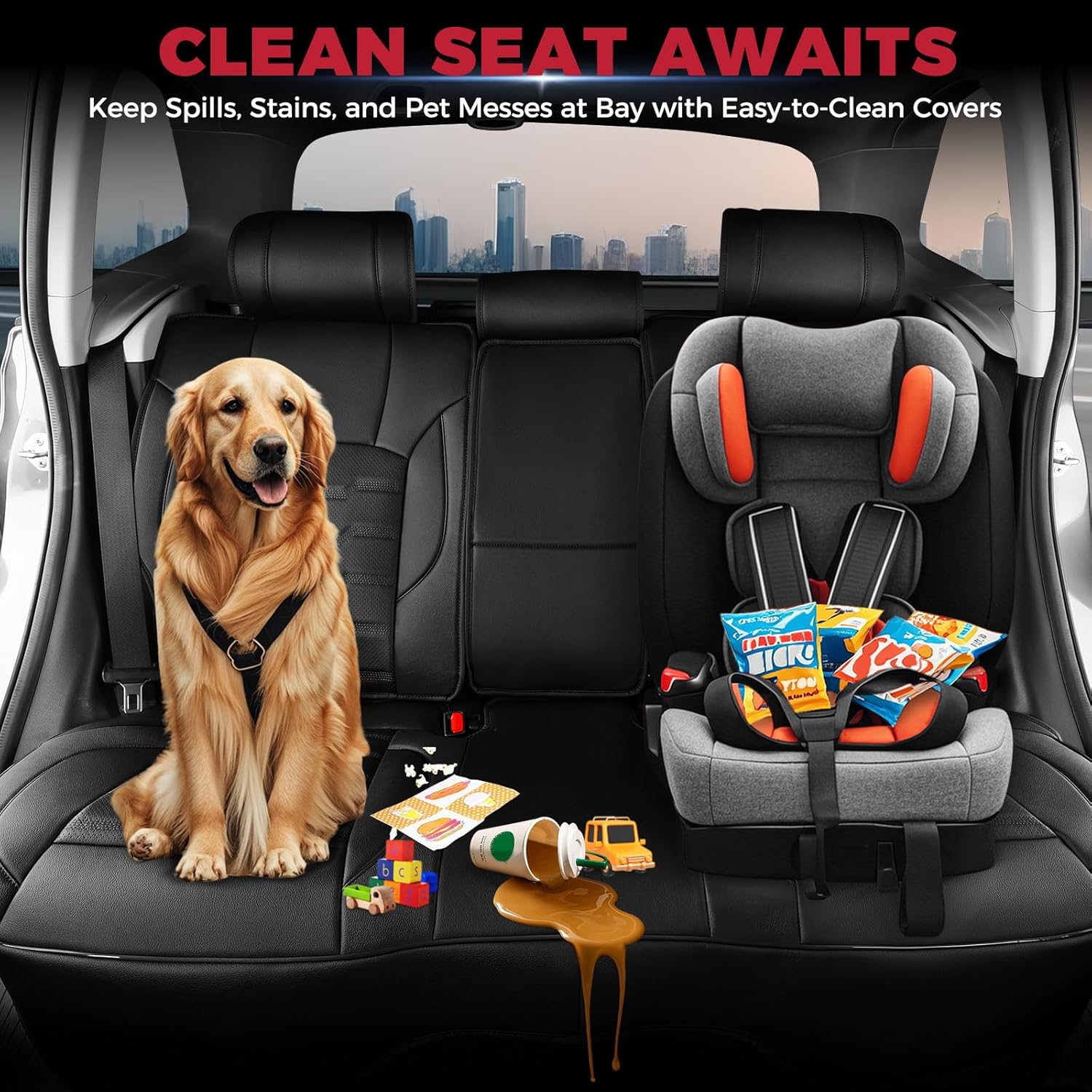 FREESOO Seat Covers for Subaru Outback Forester Crosstrek 2014-2026 Full Set, Waterproof Breathable Leather, Airbag Compatible, Easy Install, Black