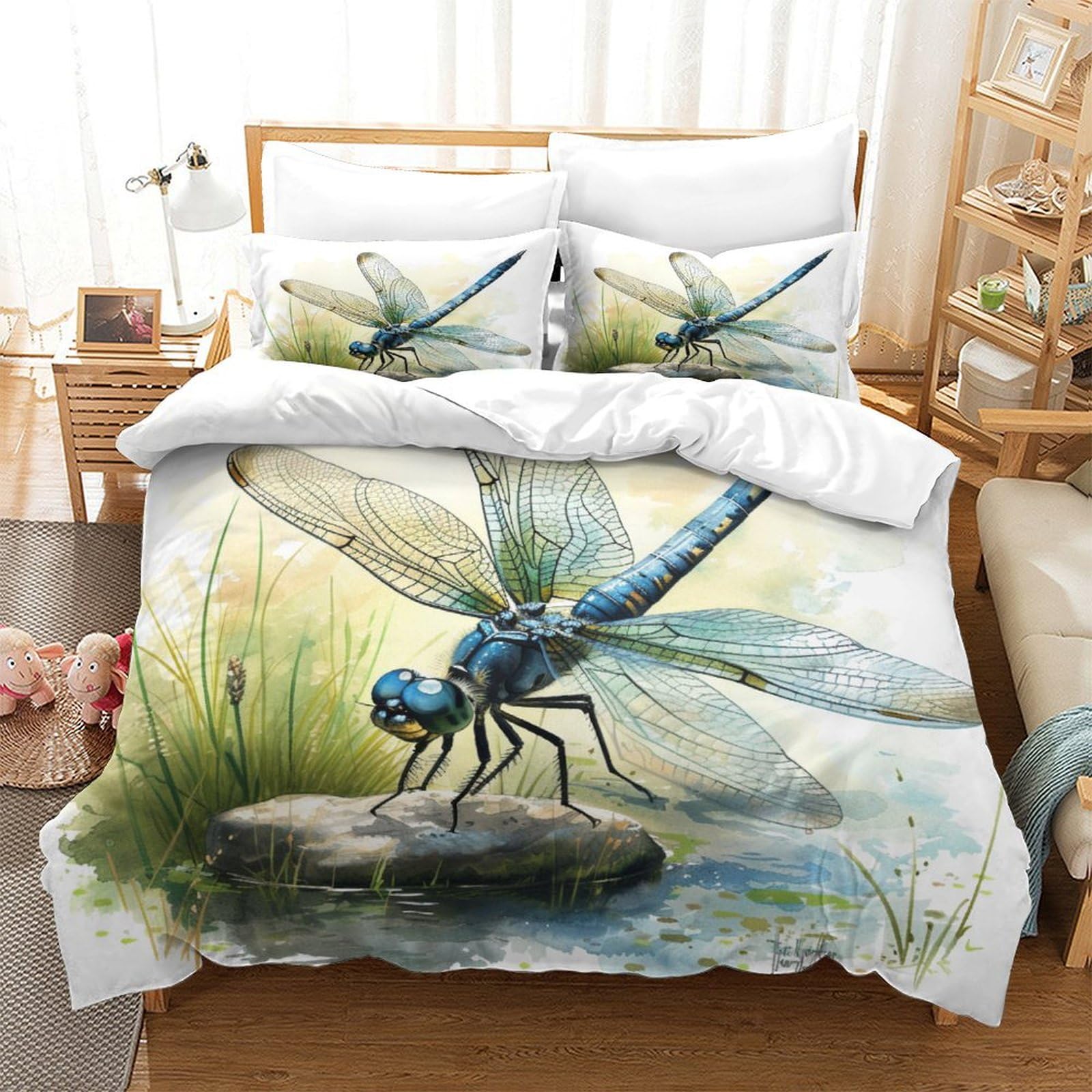 Housse de couette libellule 3D 260x220 parure microfbre