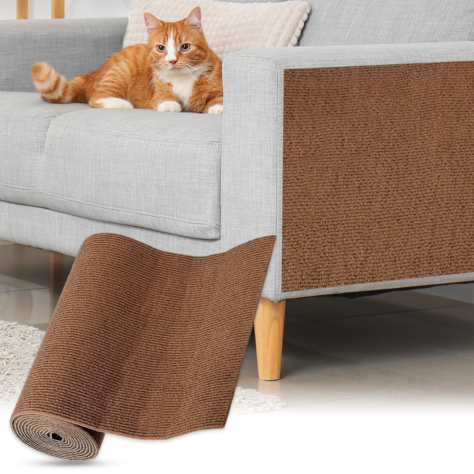 sourcing map Self-Adhesive Cat Scratching Mat, 1 Roll 118" x 11.8" Couch Protector from Cat Claws for DIY Sofa, Wall, Doors, Cut Anti Cats Scratch Pad Carpet Mat, Brown