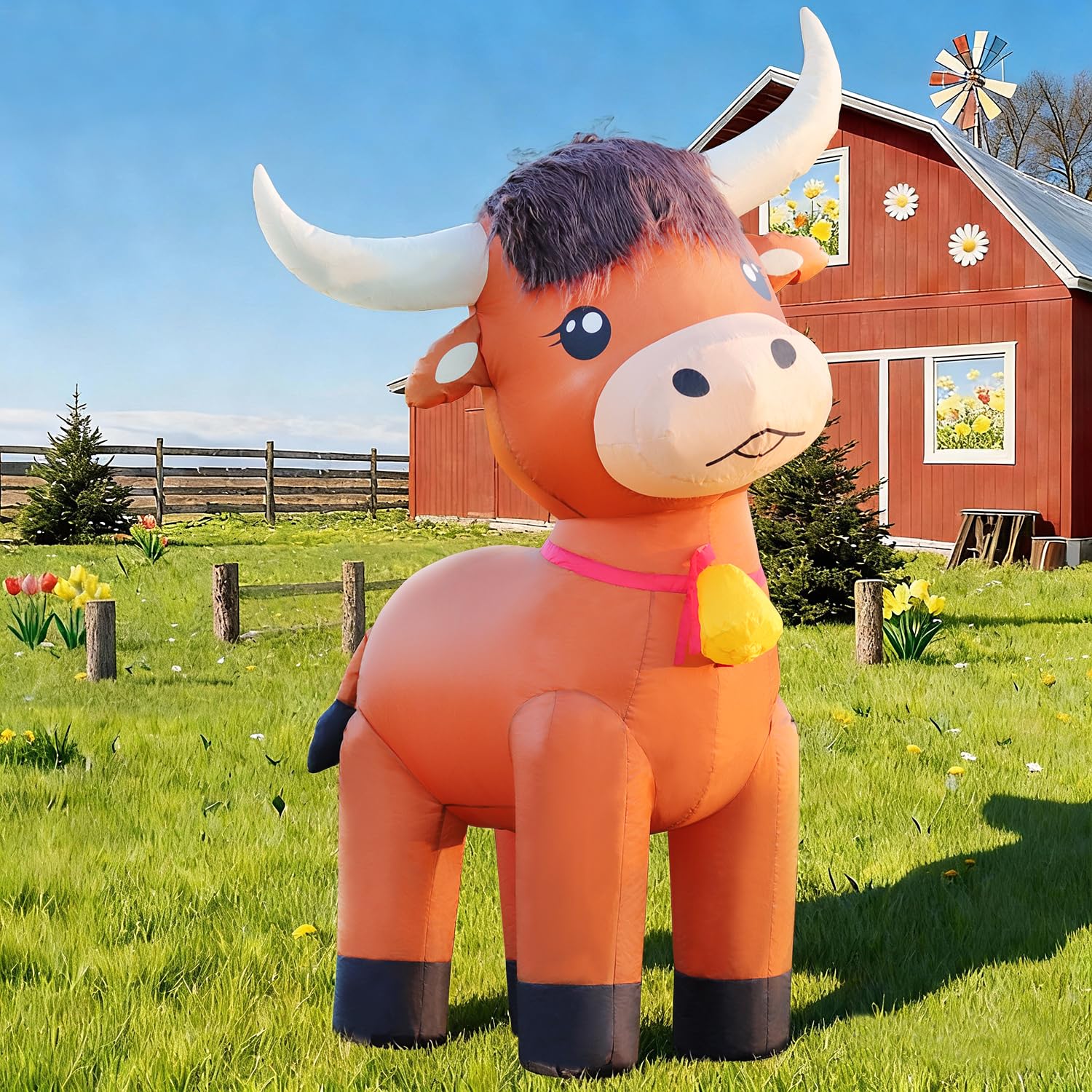 DomKom 6FT Highland Cow Inflatables Christmas Spring, Farm Ranch Blow up Animals Cute Highlander Cattle Calf, Decorations Outdoor Yard Built-in LED Lights Big Large Decor Party Lawn Holiday Outside