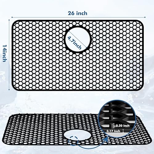 Miniatura 88 de Paquete de 2 tapetes de silicona para fregadero de 13.58 x 11.6 pulgadas, protectores para fregadero de cocina con drenaje central, rejilla Gris