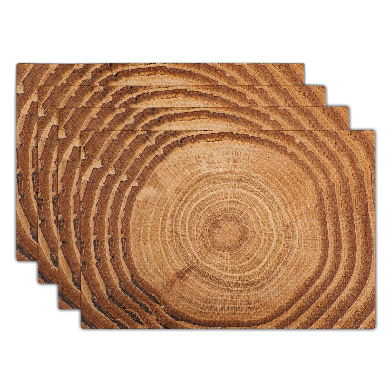 Rustic Placemats Set of 4 12x18 Inch Fall Tree Ring Pattern Wooden Print Vintage Brown Table Mats Farmhouse Decorative Linen Seasonal Washable Place Mats for Holiday Party Kitchen Dining Table Decor