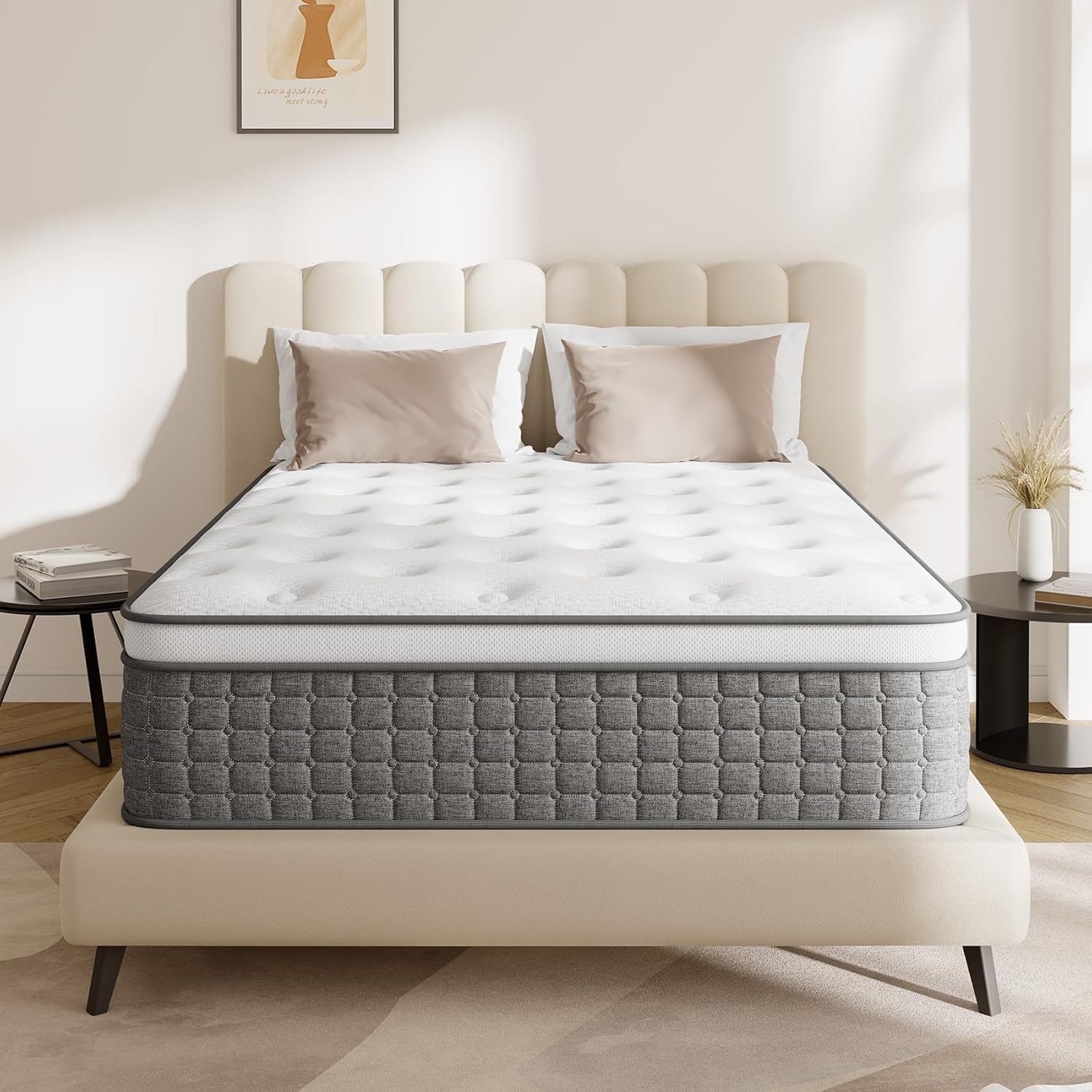 PUBPLON King Size Mattress 14 Inch Plush, King Mattress with Fiberglass Free, Individual Pocket Spring for Motion Isolation, Pressure & Pain Relief, Edge Support, CertiPUR-US Certified, Bed in a Box