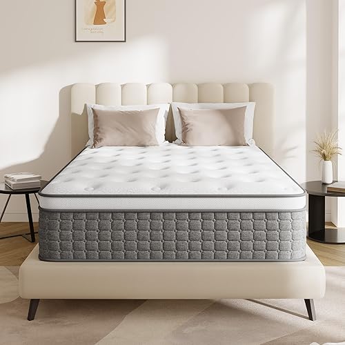 Miniatura 6 de Colchón tamaño King, colchones de firmeza media de 10 pulgadas con soporte extra lumbar y hombro, colchón híbrido King con espuma viscoelástica de