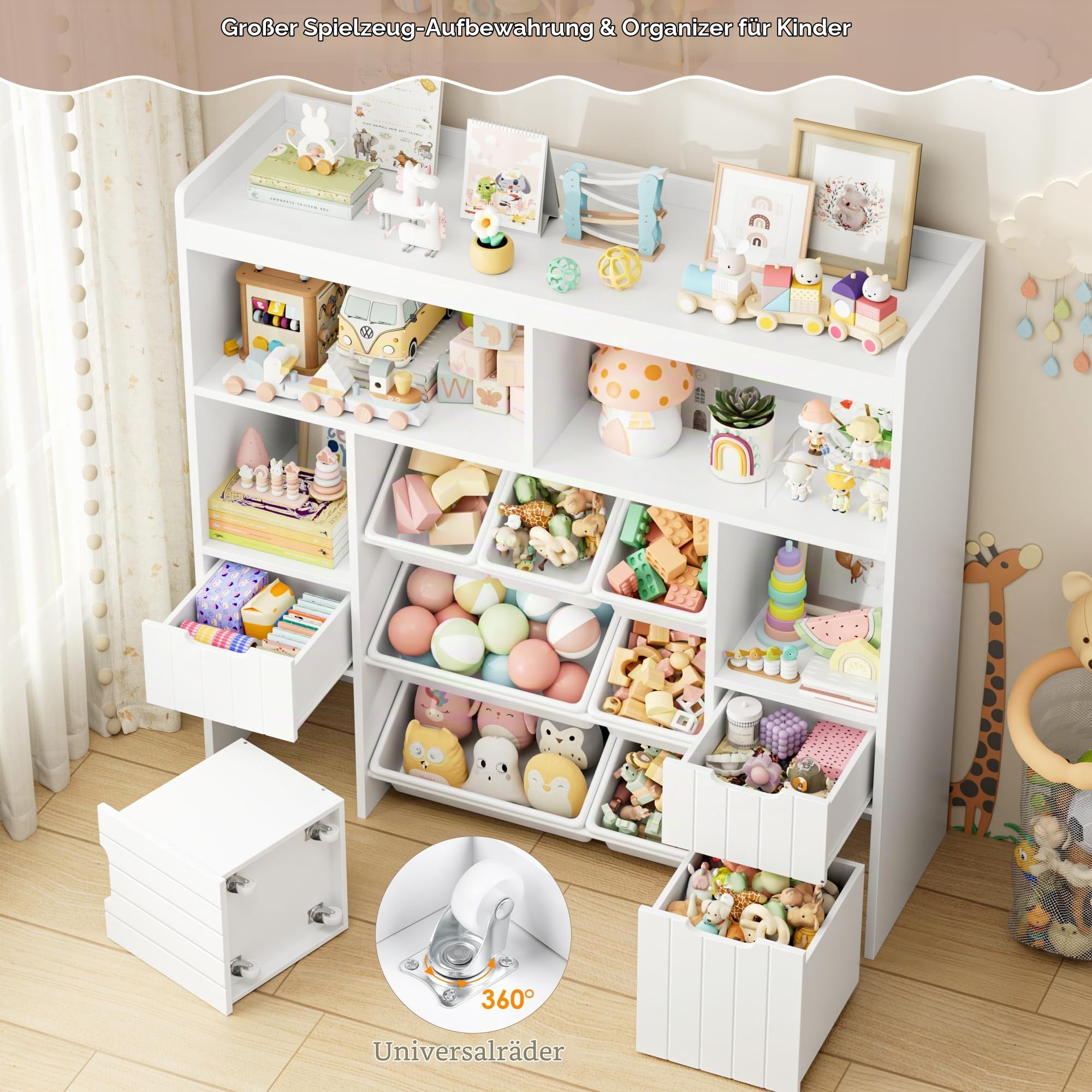 HOCSOK Kinderregal mit Bücherregal, Regal Kinderzimmer mit 2 Schubladen