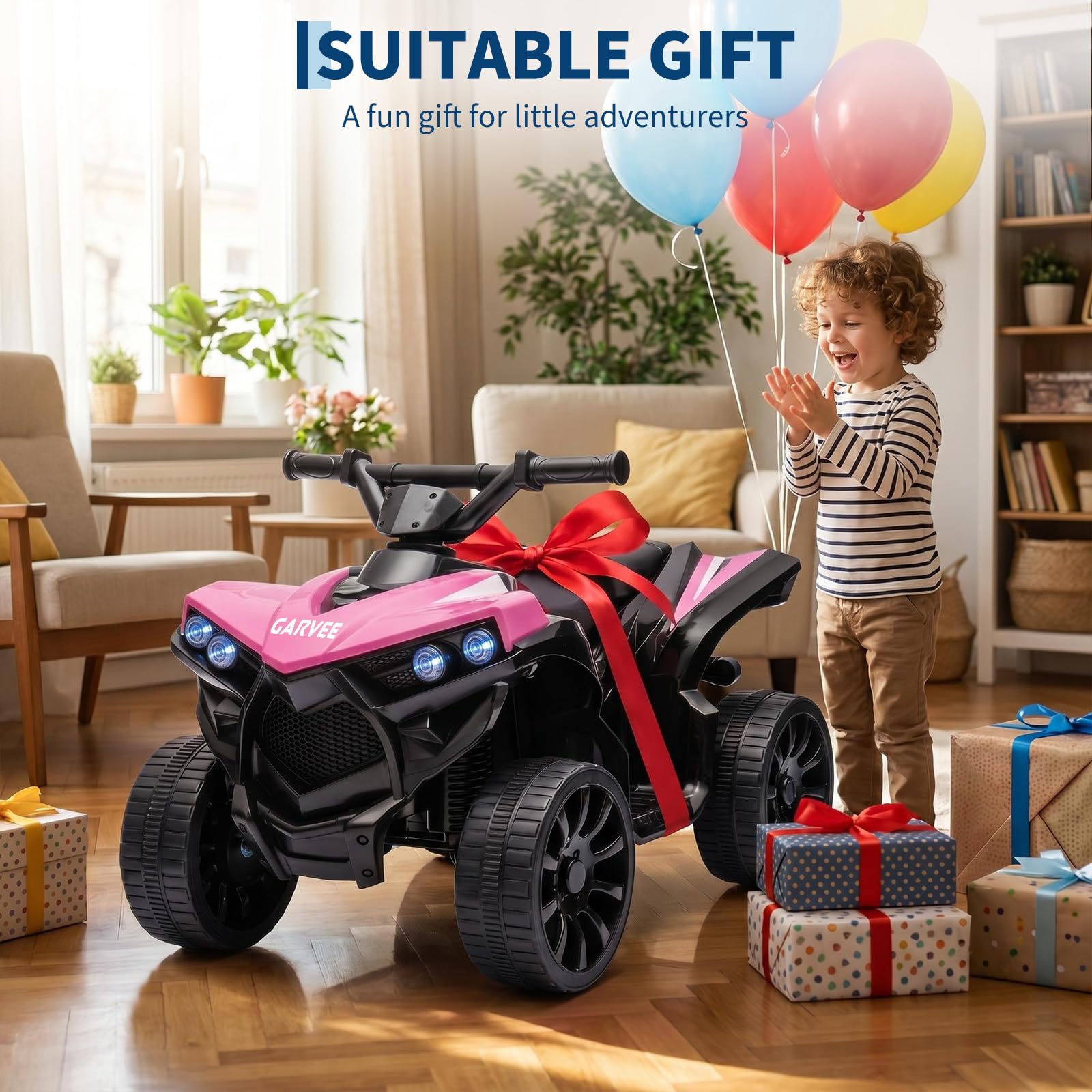 Kinder Elektroquad 6V, Kinderquad Elektro mit 6V 4.5Ah Akku | Elektrisches Kinderfahrzeug ATV mit Scheinwerfern & Hupe, Elektro-Quad für Jungen & Mädchen 3-6 Jahre, Max. 30 kg, Pink