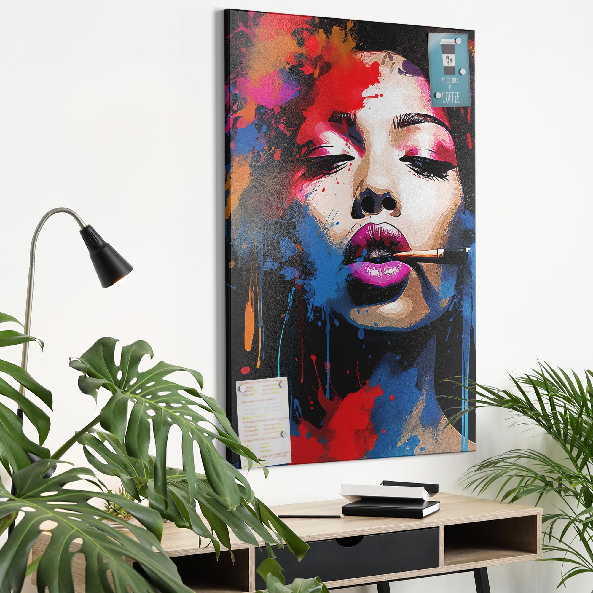 Metalowa tablica magnetyczna, wymiary 60 x 90 cm, motyw "Poezja wizualna", tablica suchościeralna na wszystkie magnesy, tablica magnetyczna do kuchni i biura, designerska tablica do